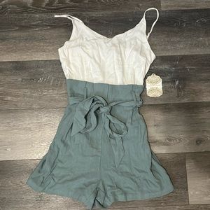 M Romper - Altar’d State - white and green/blue